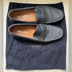 Prada Leather Driver Shoes Blue Mens US7.5